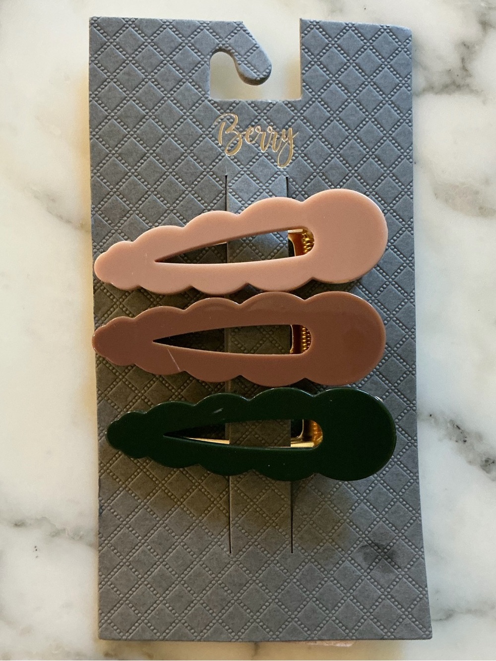 NWT Berry Set of 3 Matte Neutral Snap Hair Clip Pink Brown Green Resin Barrettes